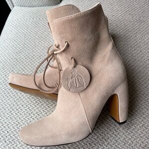 Lanvin Blush Suede Lace-Up Ankle Boots